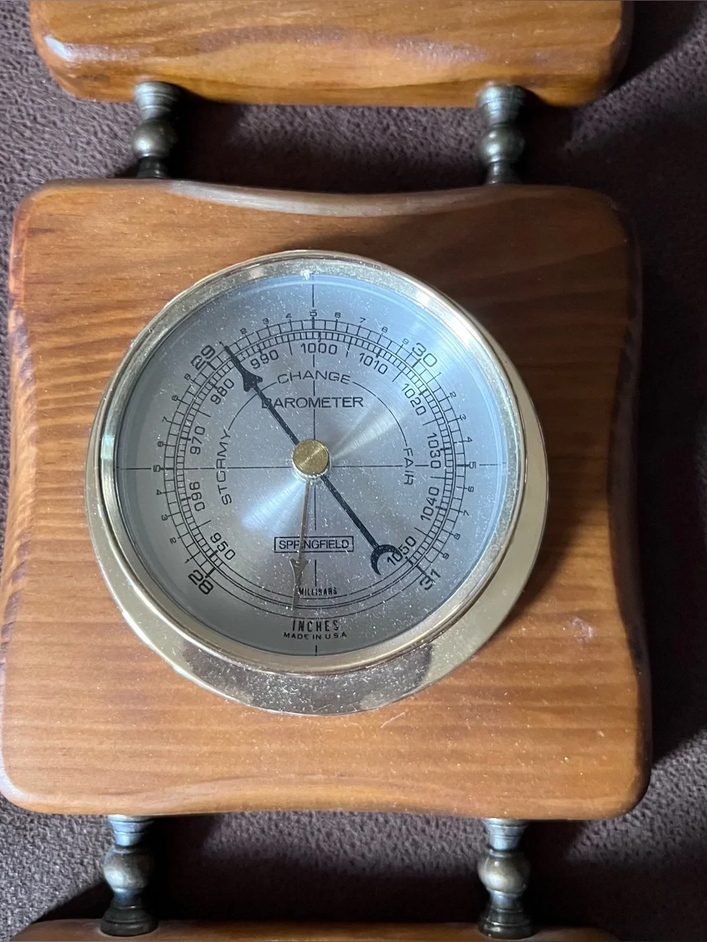 VTG Springfield  Weather Station Barometer Thermometer Humidity Wood with Eagle